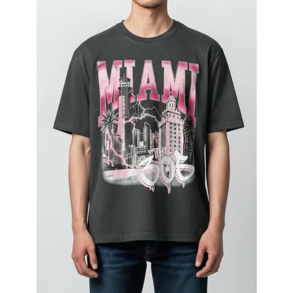 NWT Where I'm From Black Pink Skyline Miami Graphic T-Shirt Men's Size Medium